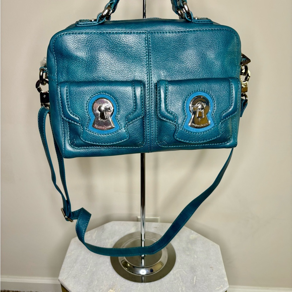 Firenze Teal Leather Shoulder Bag with Crossbody Strap